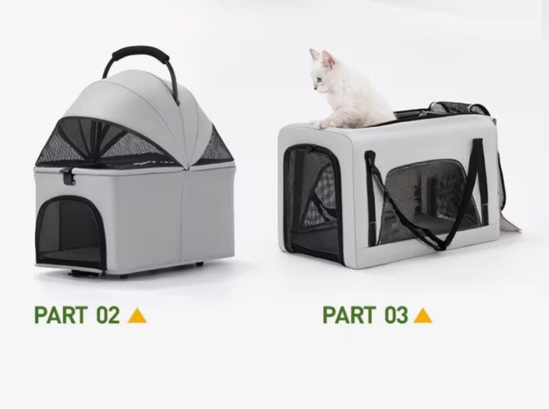 ペットカートブラック色2段式分離型多頭飼い対応軽量 折りたたみ式 犬用カート