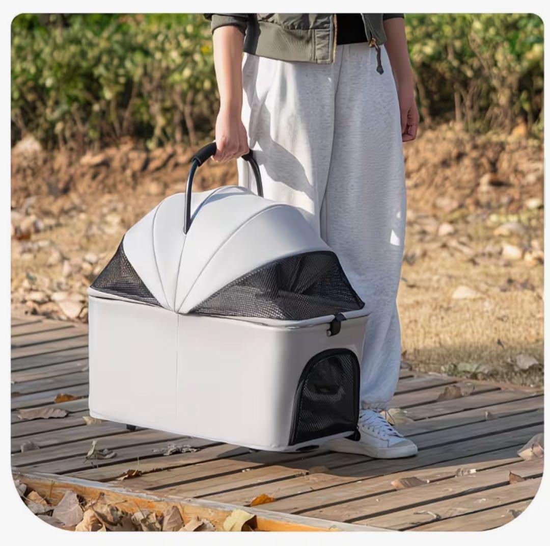 ペットカートブラック色2段式分離型多頭飼い対応軽量 折りたたみ式 犬用カート