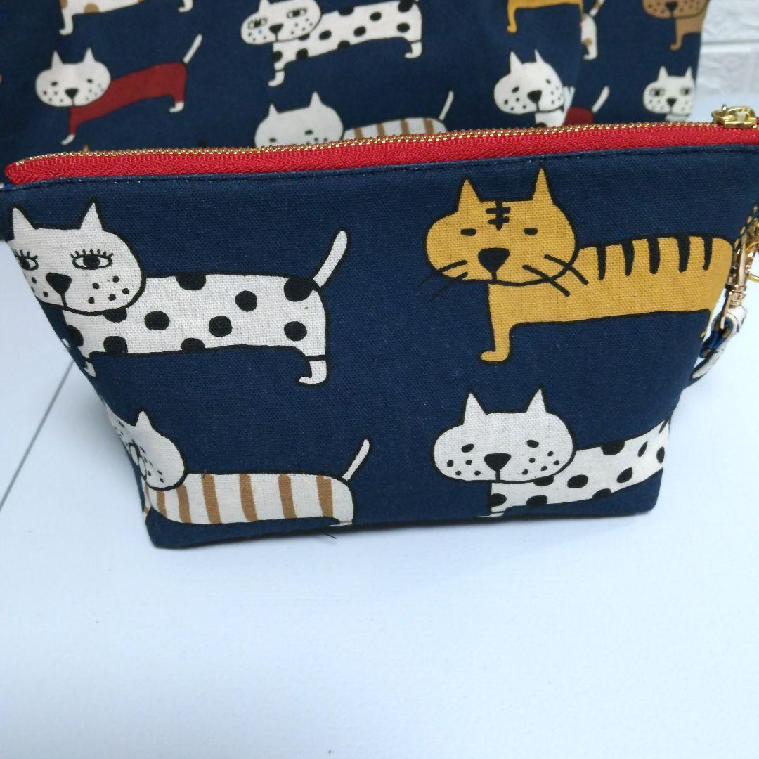 A4対応 マチ広横トートバッグセット コットンこばやしビッグ猫柄ご要望生地使用