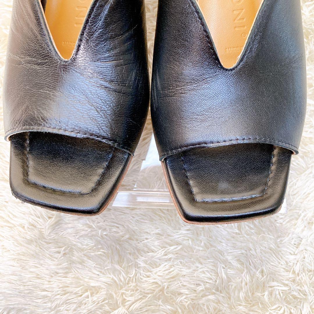 ファビオルスコーニ　レザー　Vカット　ミュール　サンダル　太ヒール　黒　23.5