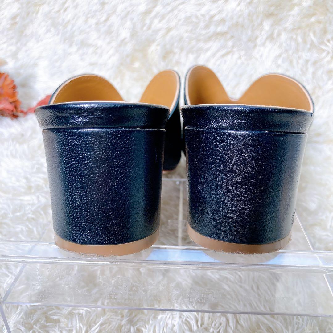 ファビオルスコーニ　レザー　Vカット　ミュール　サンダル　太ヒール　黒　23.5