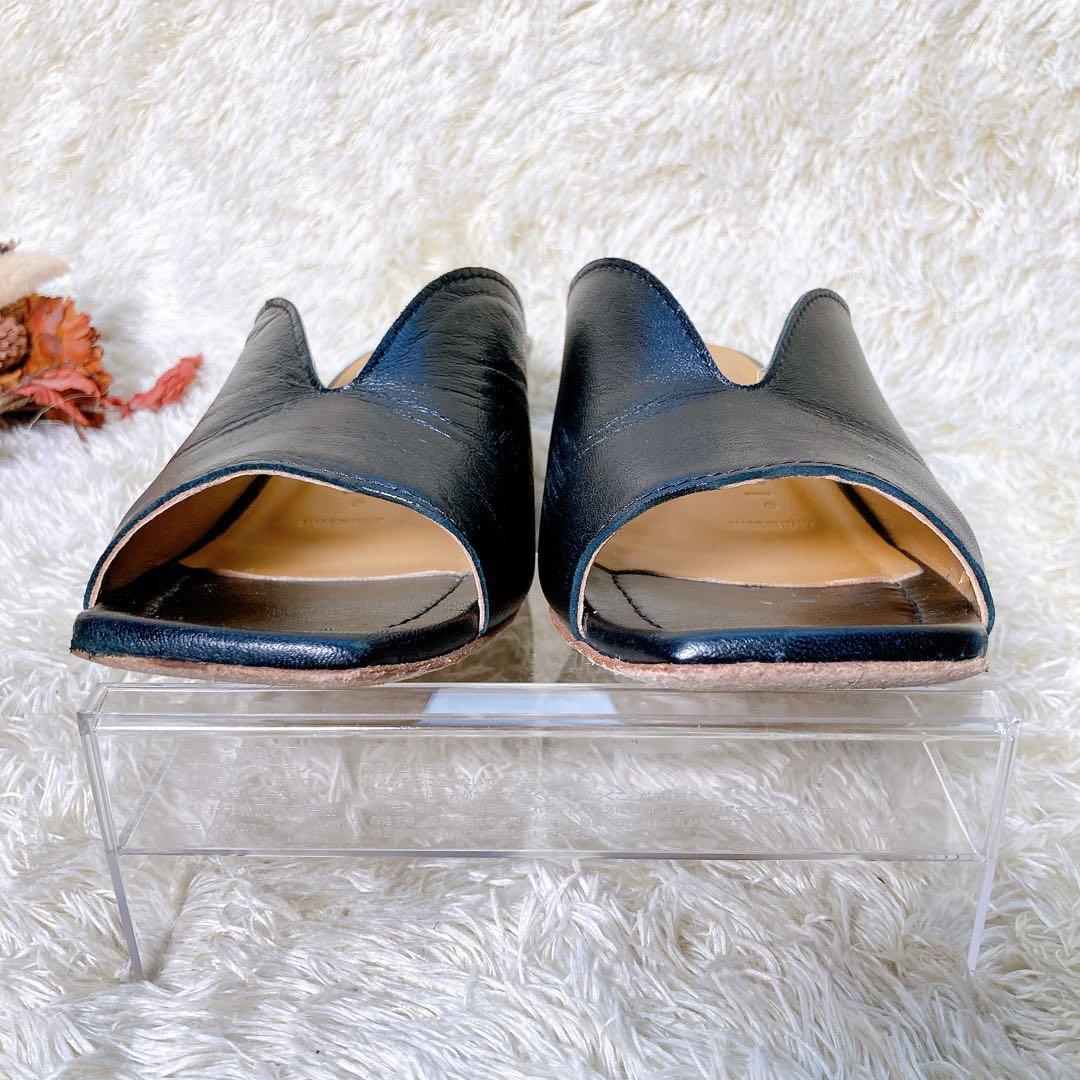 ファビオルスコーニ　レザー　Vカット　ミュール　サンダル　太ヒール　黒　23.5