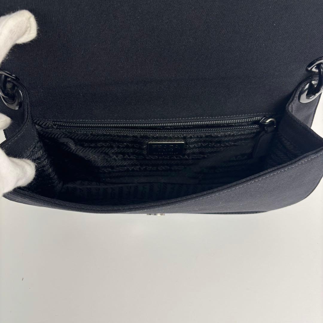 極美品 PRADA プラダ チェーン ショルダーバッグ キャンバス ブラック