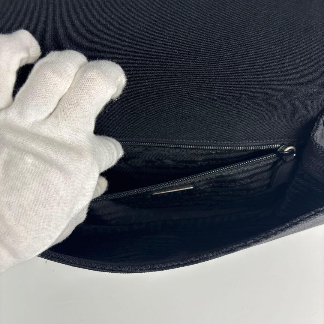 極美品 PRADA プラダ チェーン ショルダーバッグ キャンバス ブラック