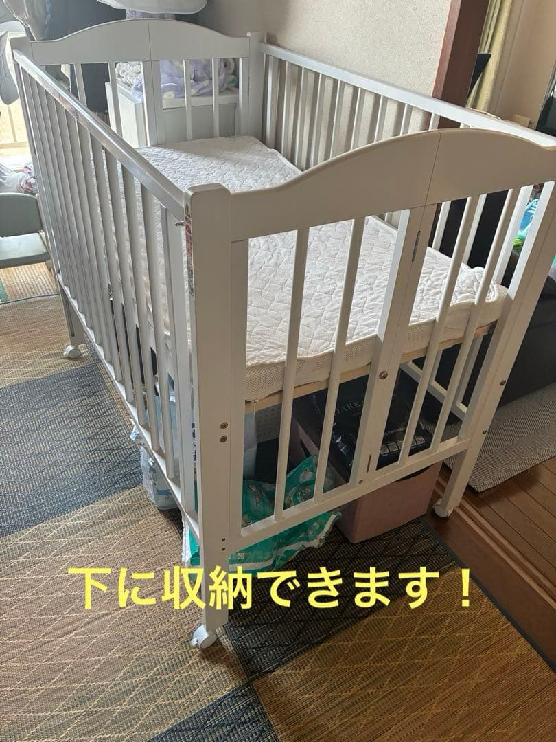 【枠を開いて留めるだけ！】ベビーベッド折りたたみハイタイプ