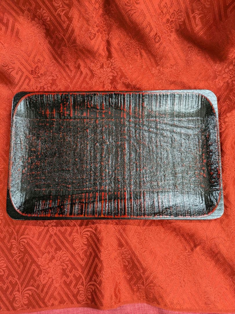 ５枚組　木製 長方形 プレート 黒赤模様 約24cm　珍味入れ