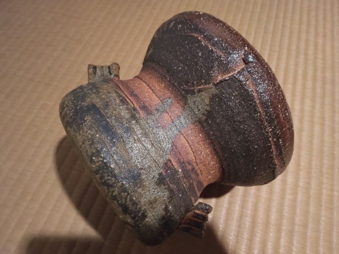 【共箱あり／未使用】茶道具 水指 焼き〆 耳付水指 蓋2種付き 陶芸品 花器