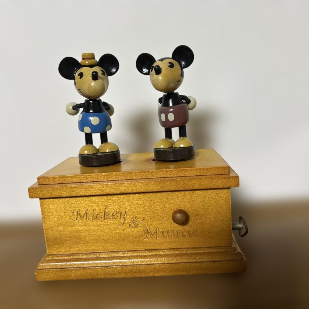 レア　ディズニー ミッキー&ミニー オルゴール 星に願いを アンティーク　木製