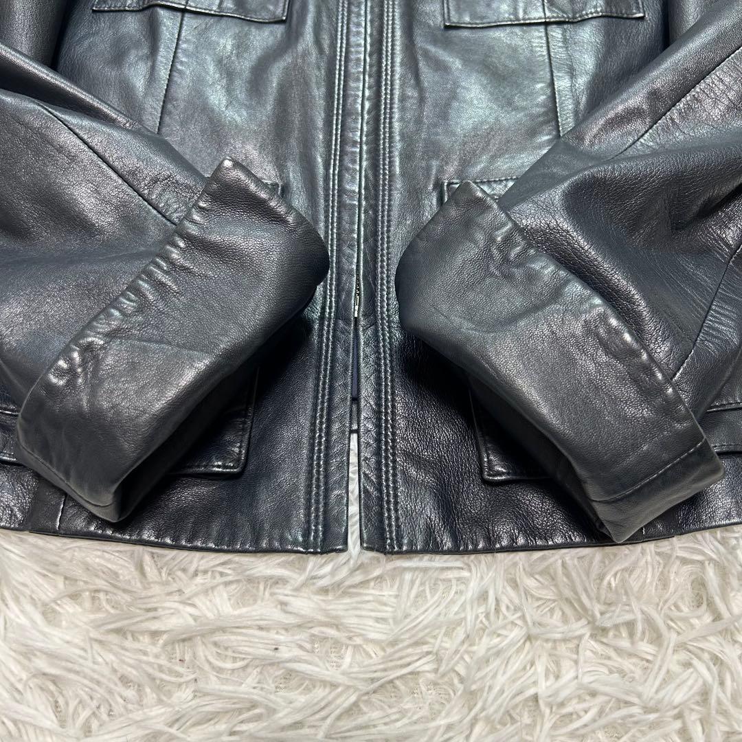 【美品】セオリーリュクス ノーカラー ラムレザージャケット 38 M 羊革