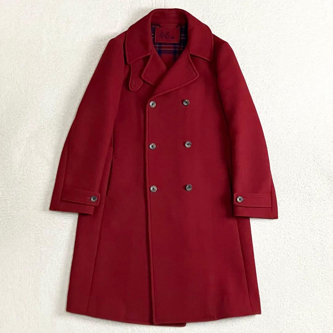 45R ウールコート　ピーコート　ダブルブレスト　サイズ1 レッド　裏地チェック