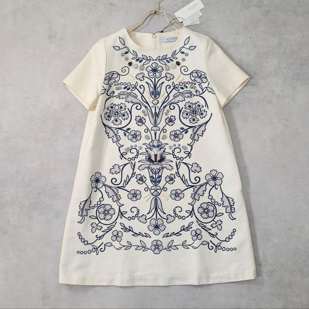 未使用タグ付き★ADORE アドーア ワンピース ビジュー付き サイズ38