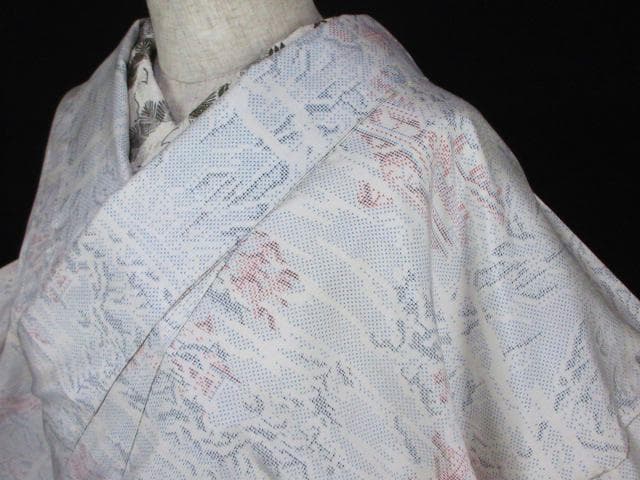 新古品！白大島紬＊７マルキ＊本場大島紬＊楼閣山水＊着物＊１６４ｃｍ＊裄６７