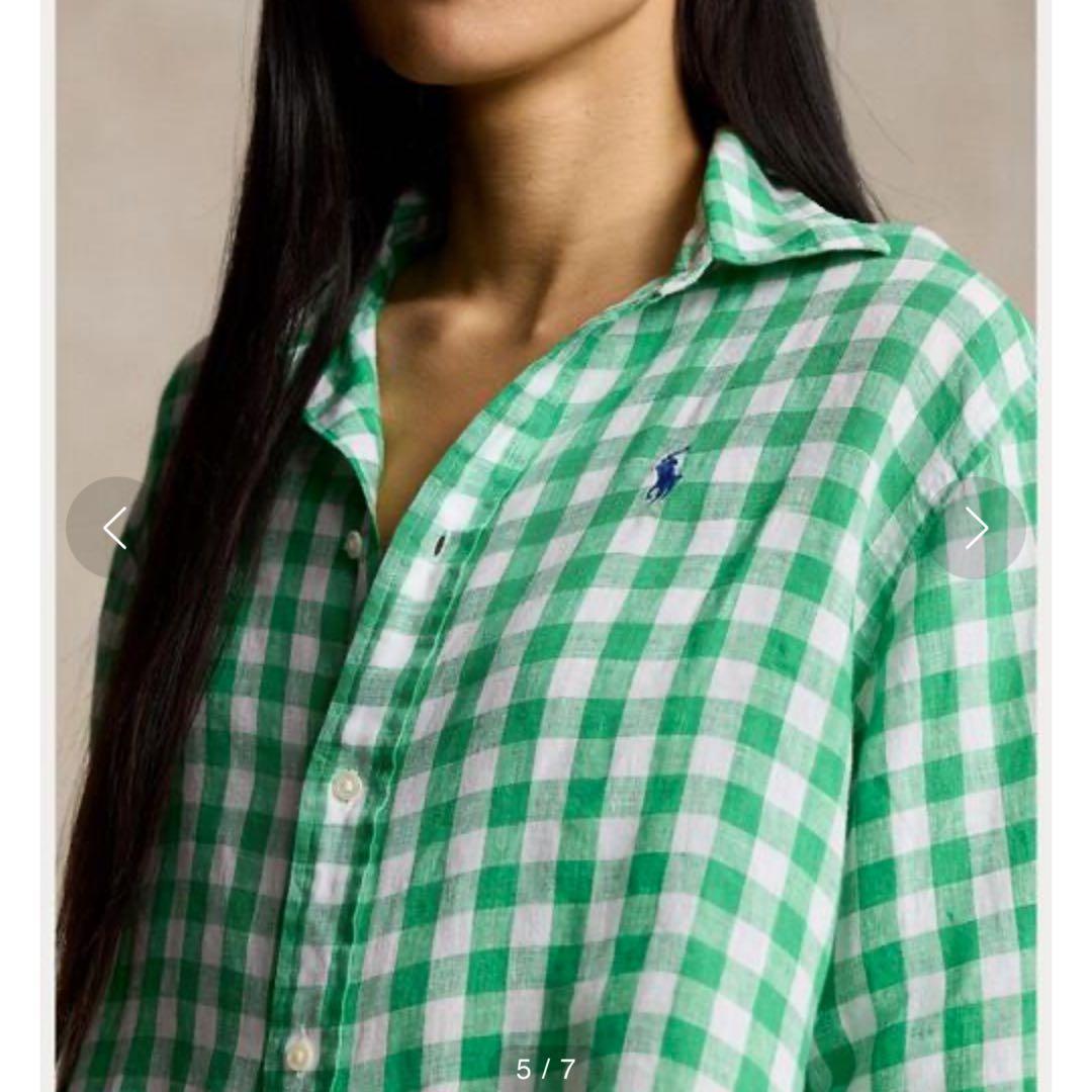 POLO RALPH LAUREN ワイド クロップド ギンガム リネン シャツ