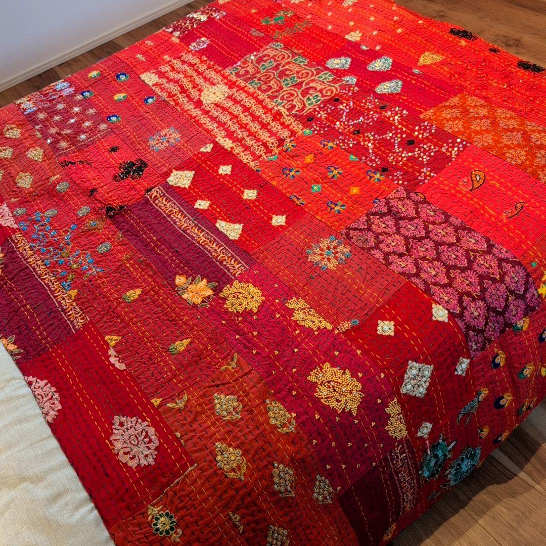 【M】ビーズ刺繍 ヴィンテージ カンバディア カンタキルト パッチワーク 728