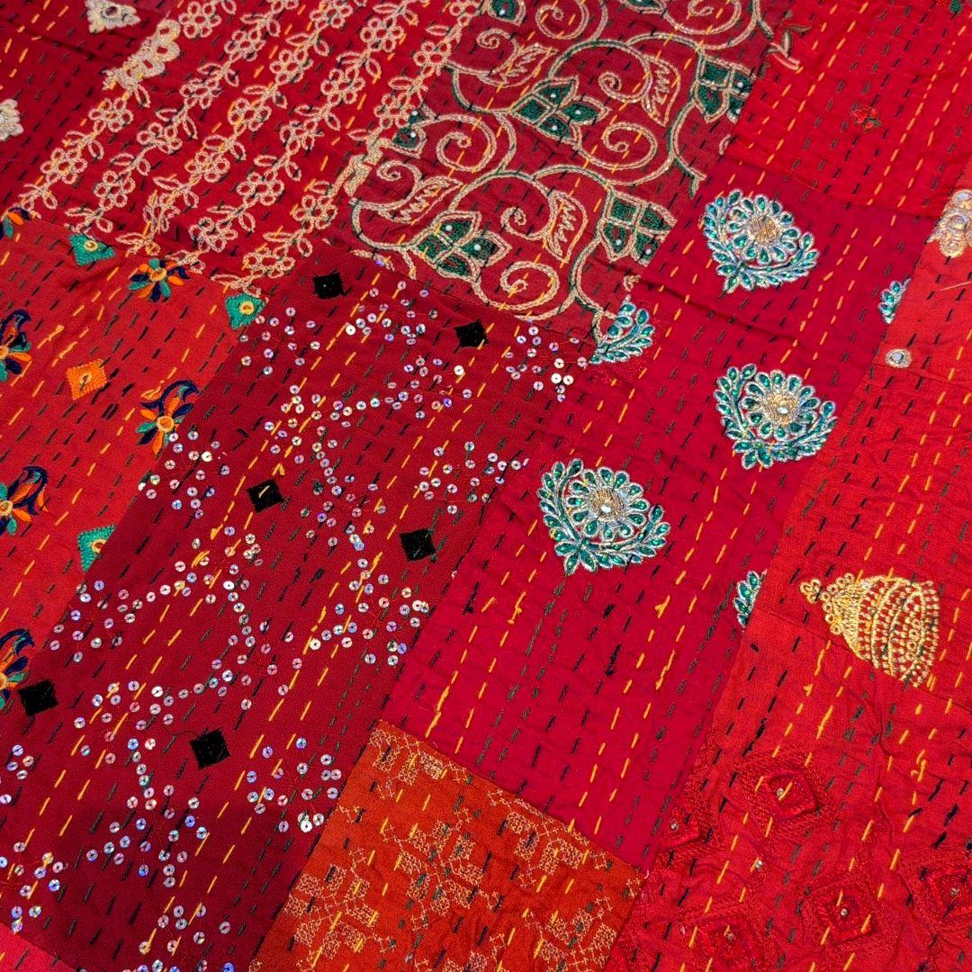 【M】ビーズ刺繍 ヴィンテージ カンバディア カンタキルト パッチワーク 728