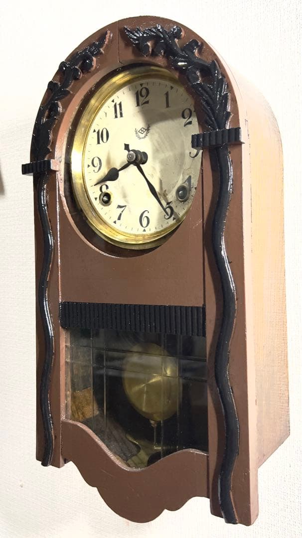 振り子時計Nマーク日本時計ゼンマイ掛け時計柱時計ボンボン時計古時計　稼働品