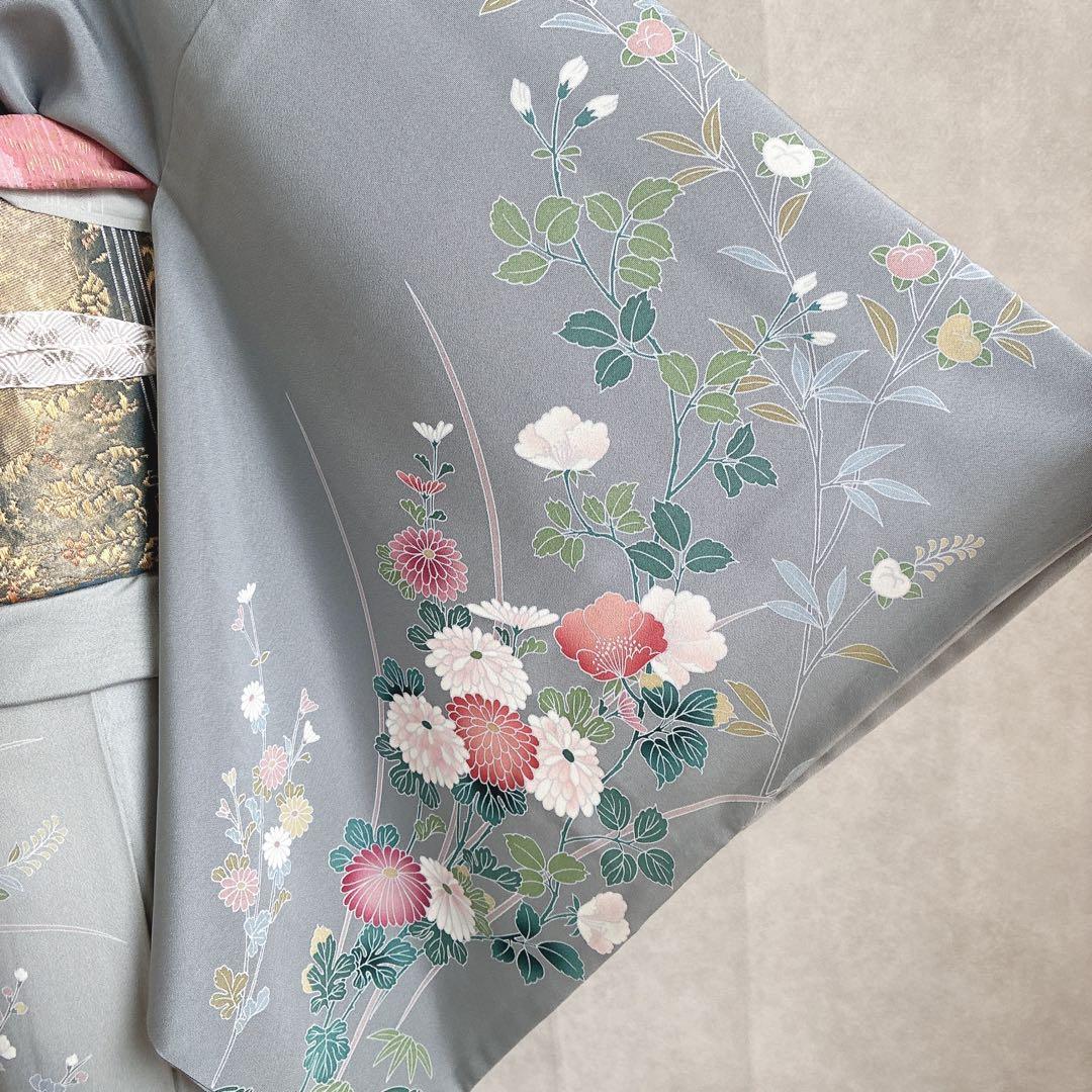 訪問着　フルセット　着物　正絹　四季草花　卒業式　入学式　金駒刺繍　G3