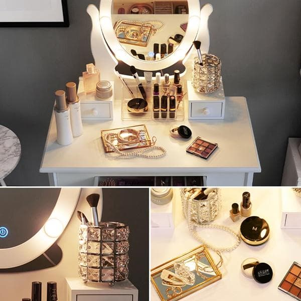 オーバルミラー女優ドレッサー スツール付き[8044]