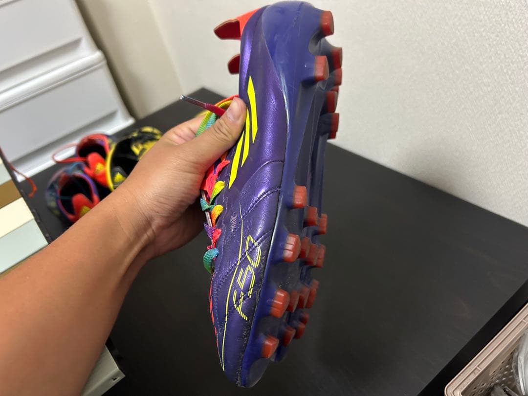 adidas F50 スパイク 紫/赤/黄色　レザー　27.5センチ