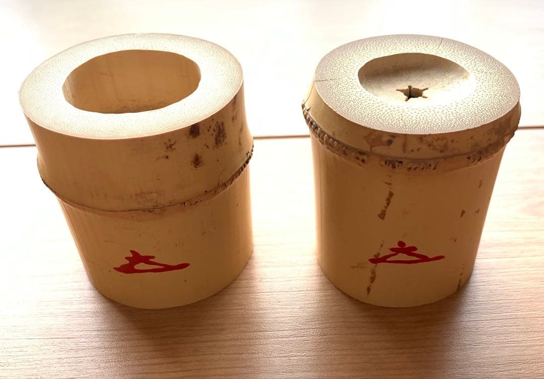 【極美品】竹蓋置一双　福本積應在判箱　　　　宗玄作