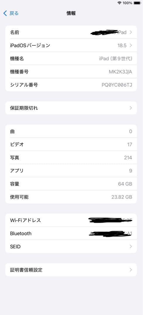 【ジャンク品】iPad 第9世代 本体のみ