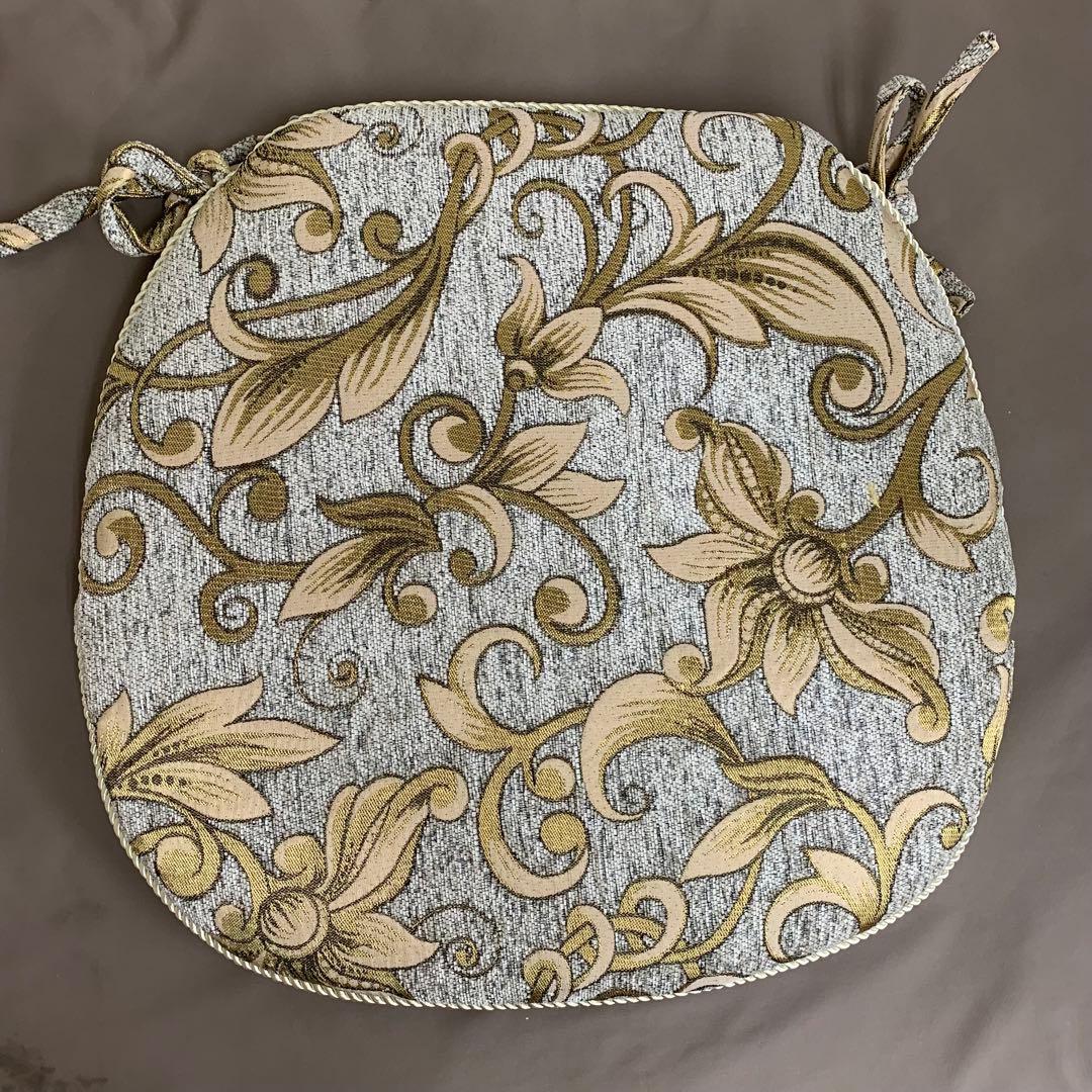 シェニールダイニングシートクッション　ライトベージュ　4枚セット