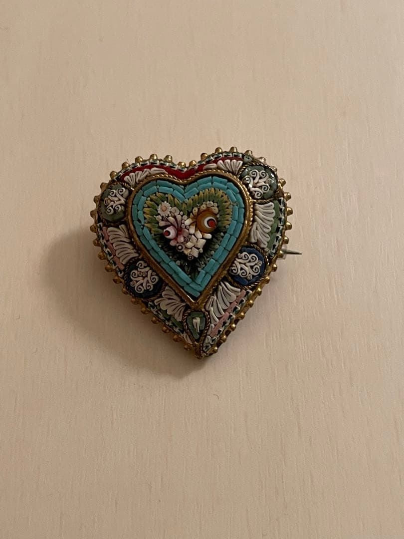 アンテークジュエリー　ローマンモザイク　ブローチ　ケース付