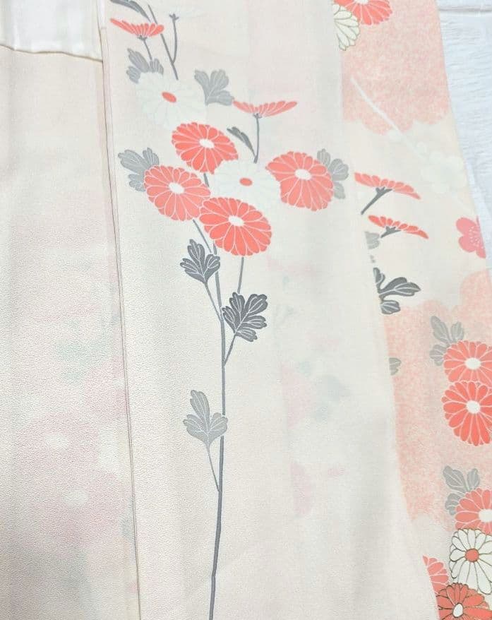 オフホワイト菊梅訪問着と袋帯・帯揚げ帯締めの4点フルセット