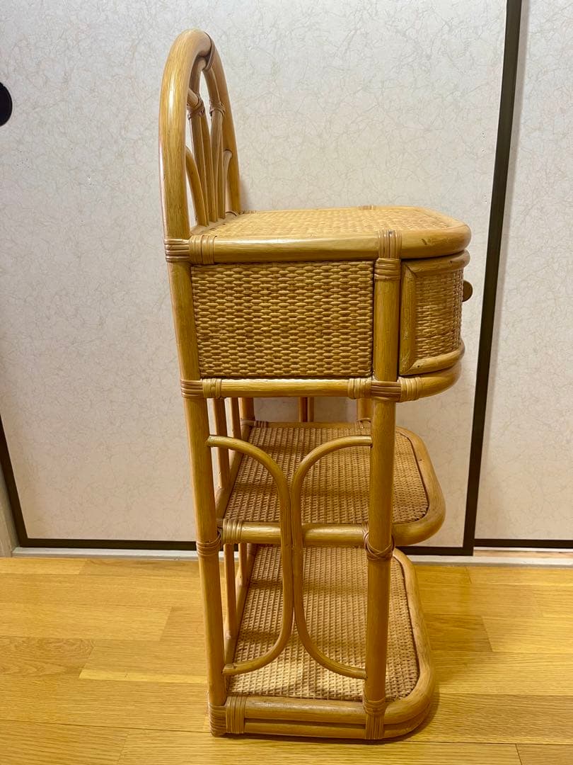 美品 ラタン 籐 電話台 キャビネット 昭和レトロ