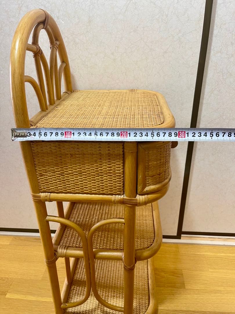 美品 ラタン 籐 電話台 キャビネット 昭和レトロ