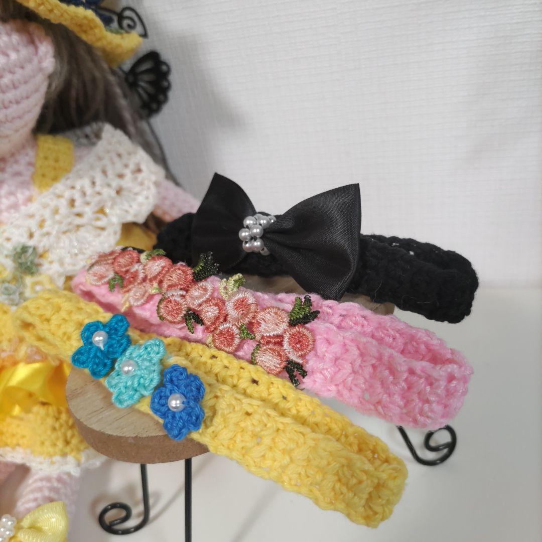 編みぐるみの女の子（熊耳、うさぎ耳、いちごの女の子）とお着替え服６点セット