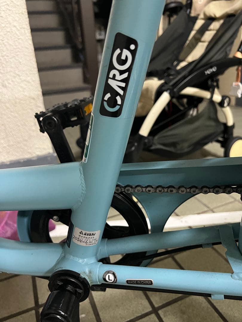 アサヒ製　水色 シティサイクル チャイルドシート付き