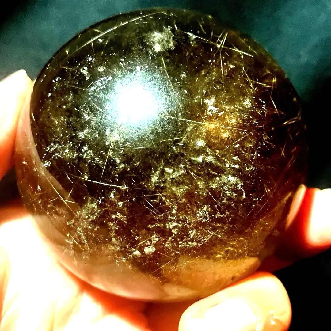 超大玉　63mm ゴールドルチルクォーツ　丸玉　スフィア　金針水晶