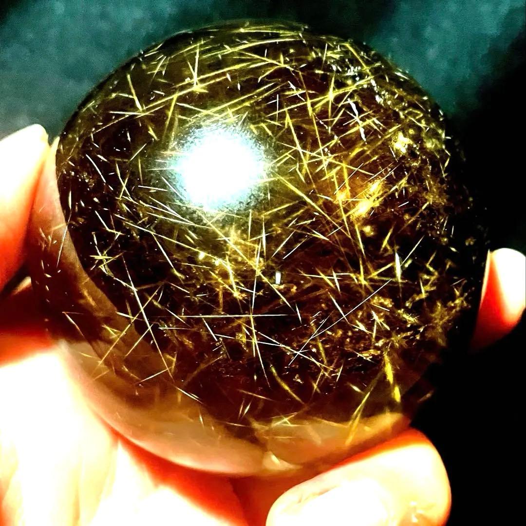超大玉　63mm ゴールドルチルクォーツ　丸玉　スフィア　金針水晶