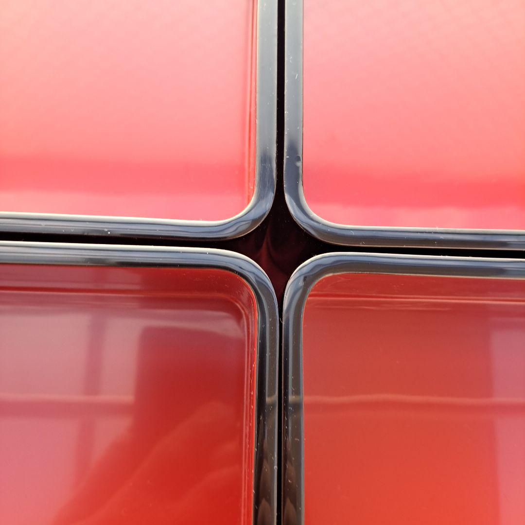 【輪島塗　6.5寸\"四段重箱】布着本堅地　黒内朱色　隅丸　未使用品