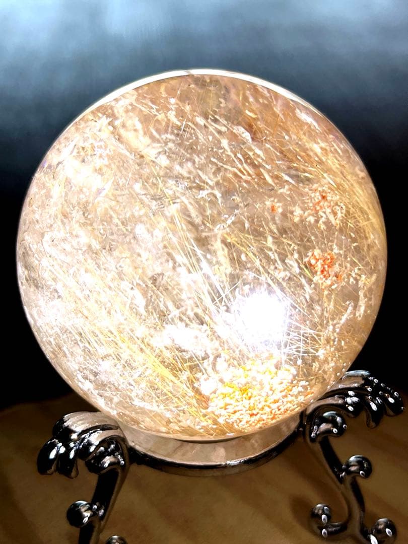 財運最強の天然石　　満ち満ち ミックスルチルクォーツ　スフィア 51㎜