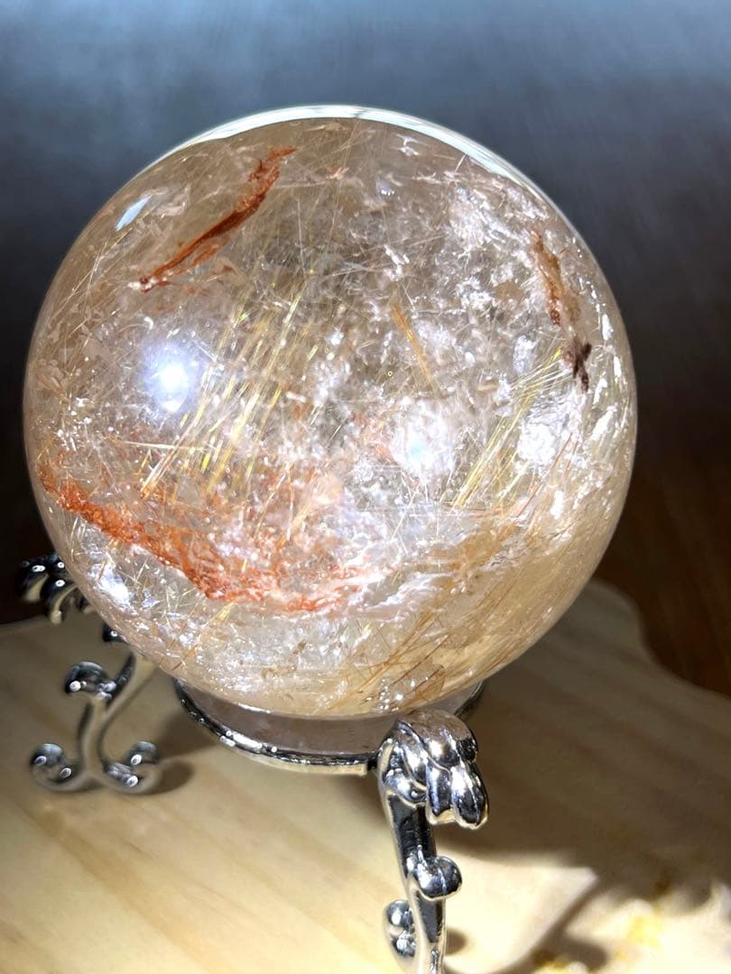 財運最強の天然石　　満ち満ち ミックスルチルクォーツ　スフィア 51㎜