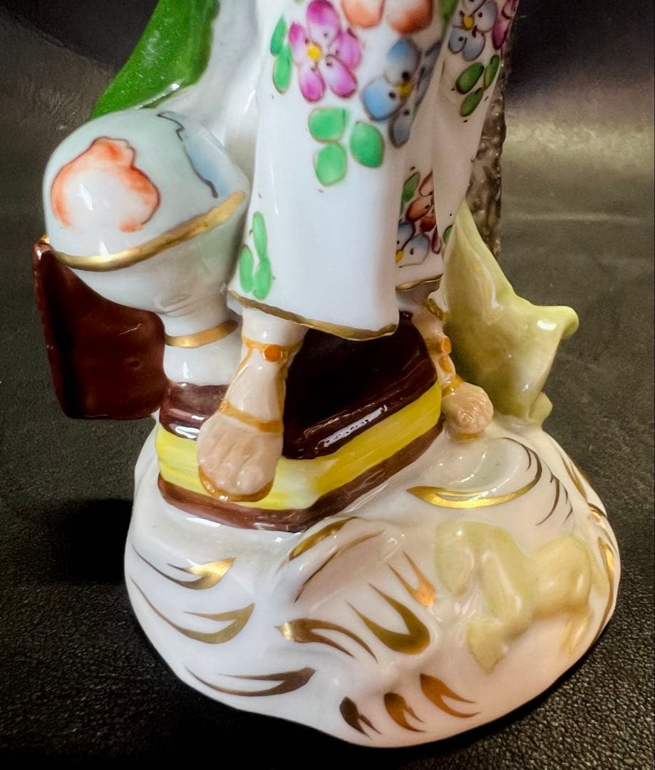 陶器製女性像 置物 ハープ付き