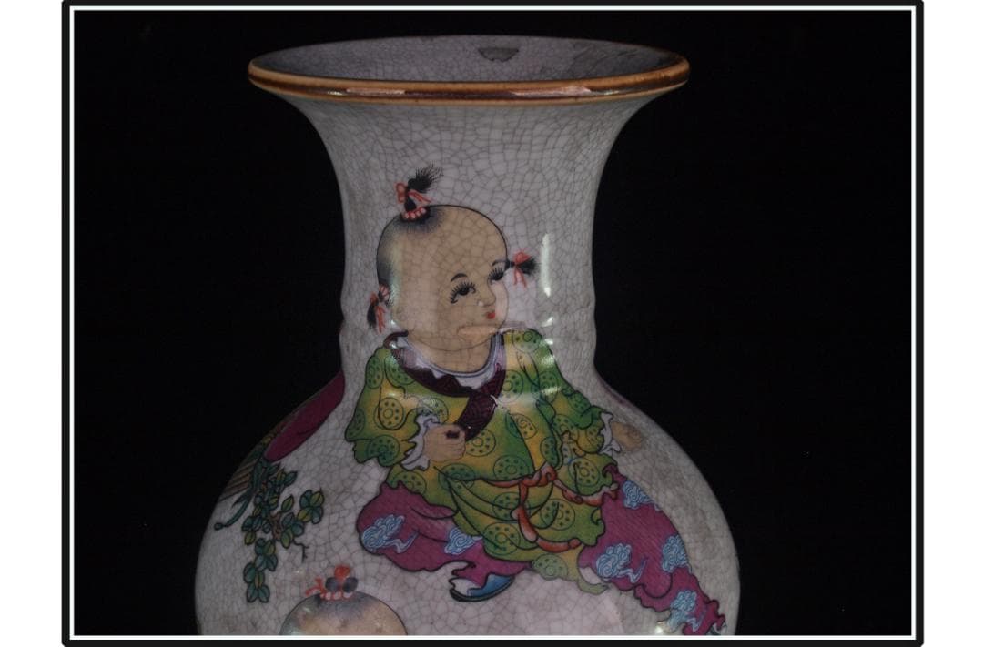 中国 清時代　在銘手描き花瓶 美術品　激安骨董品古美術 DE978B14-2