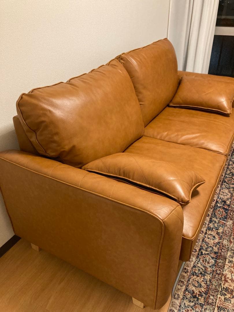 【超美品】NOCE ソファ キャメル 本革+PVC 2人掛け 3人掛け
