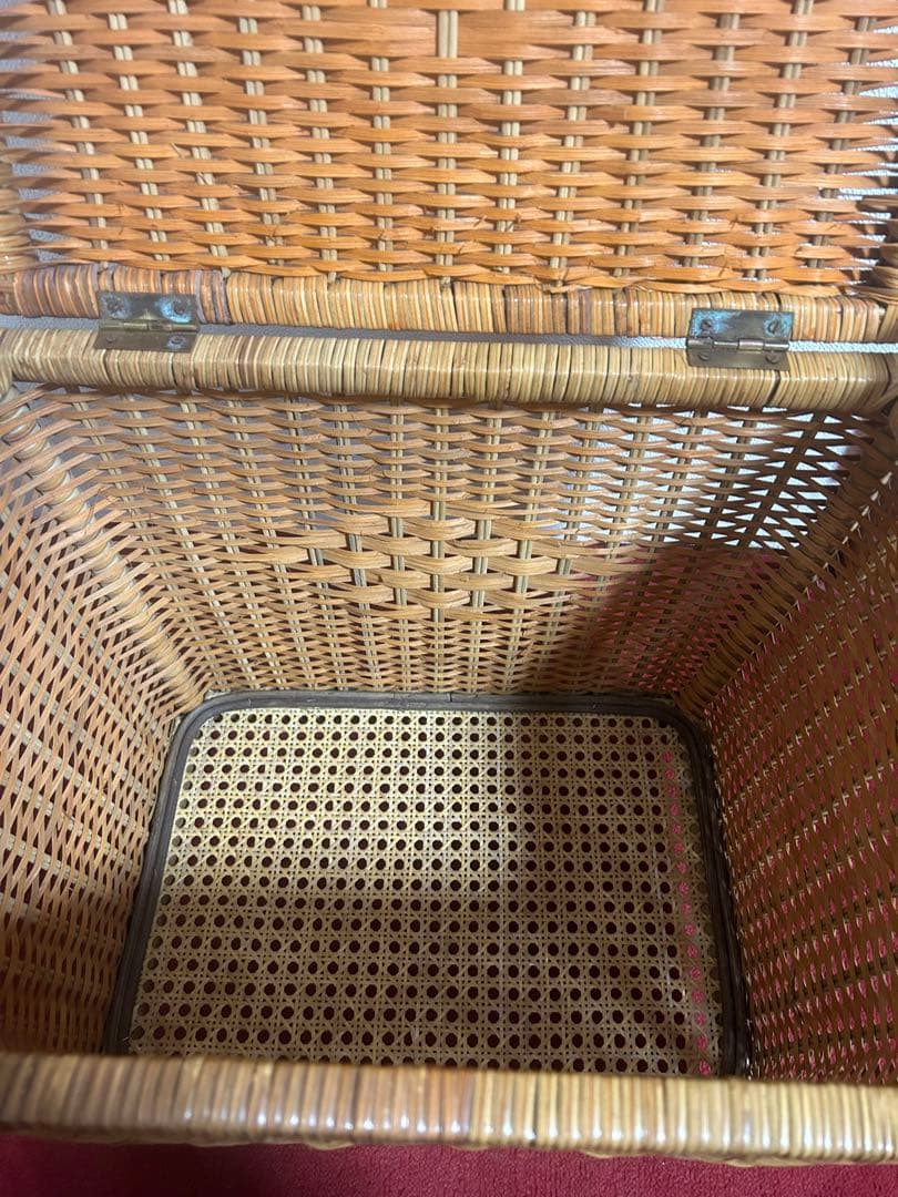 収納ボックス　昭和レトロ 籐 ラタン 当時物 花柄 インテリア  バスケット