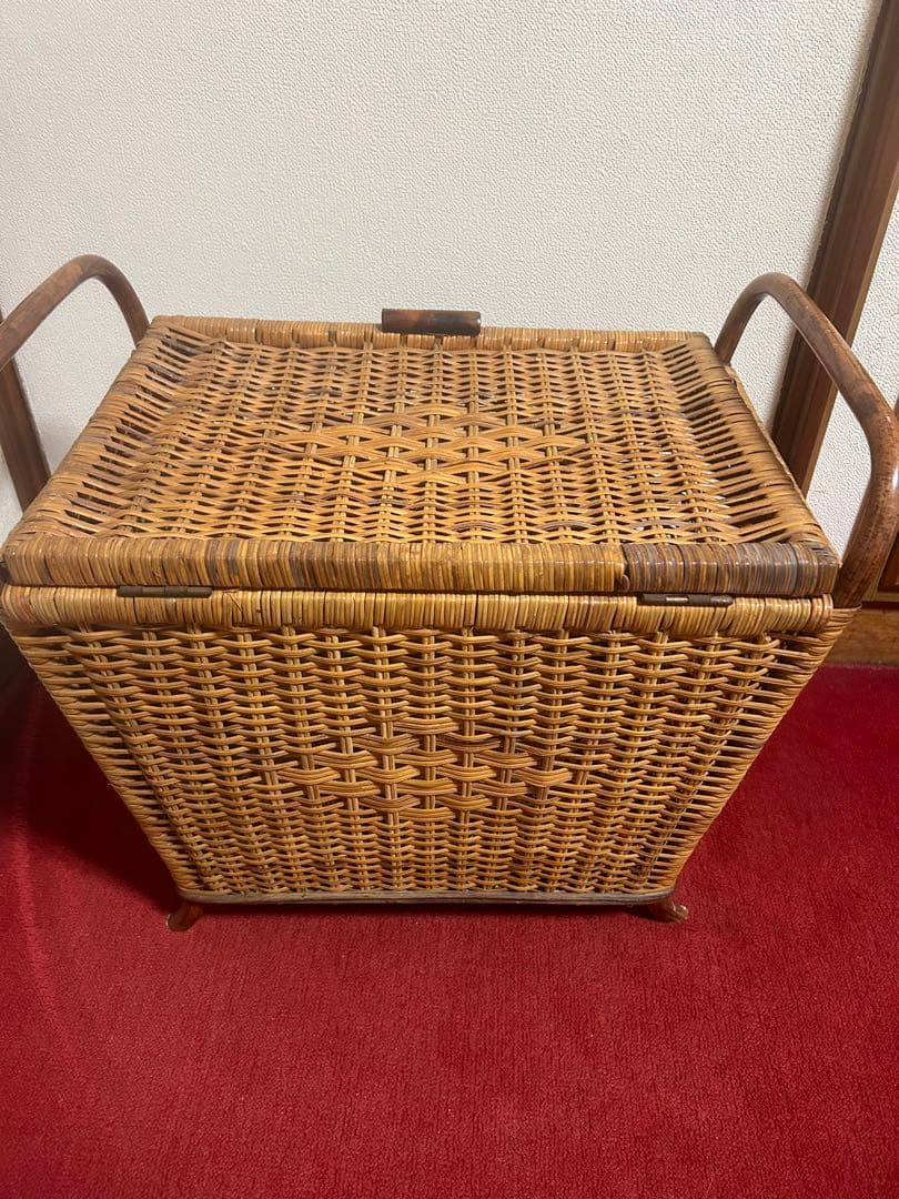 収納ボックス　昭和レトロ 籐 ラタン 当時物 花柄 インテリア  バスケット