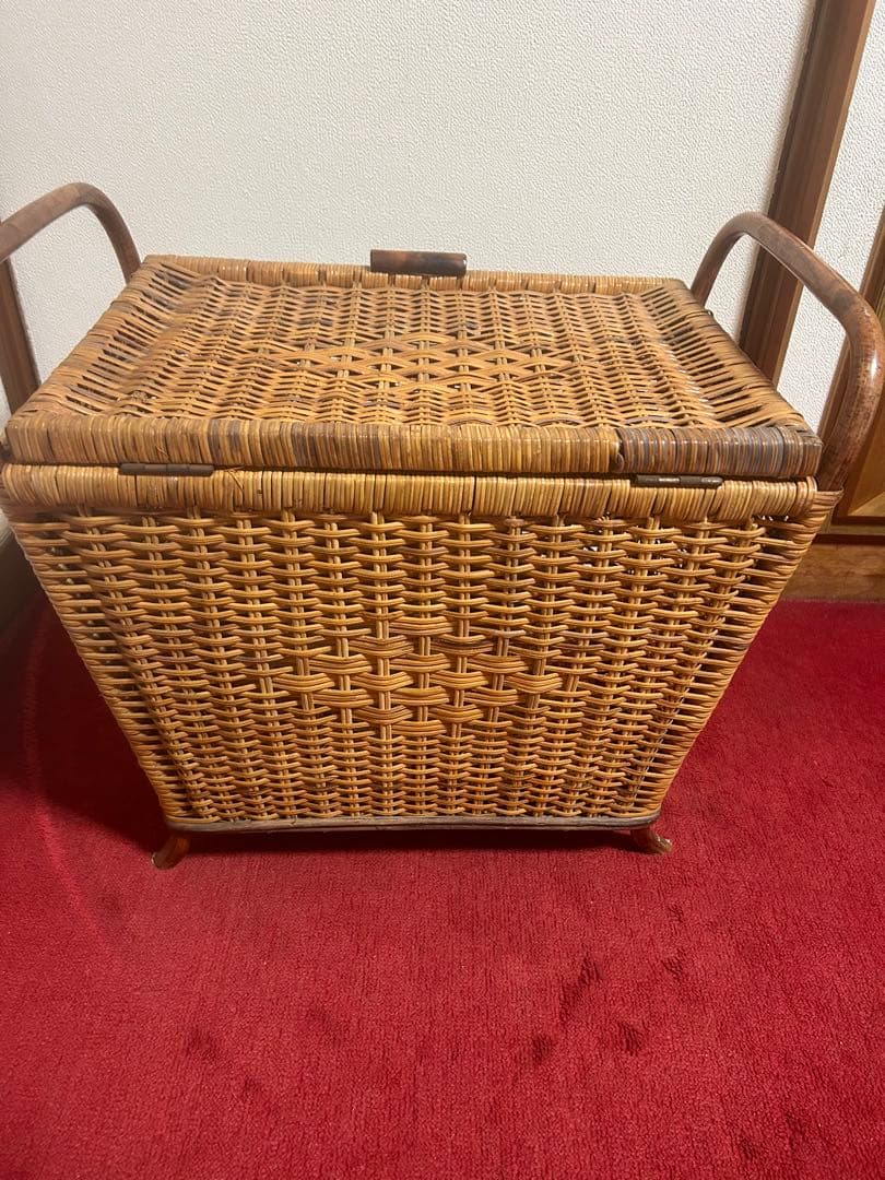収納ボックス　昭和レトロ 籐 ラタン 当時物 花柄 インテリア  バスケット
