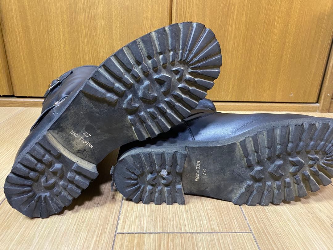 日本製　黒 レザー バックル付き エンジニアブーツ27センチ