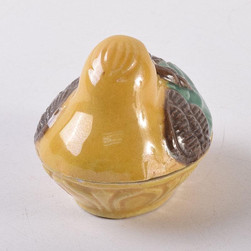 茶道具　平安竹泉造　黄交趾鳥　香合　共布共箱　V　R8622