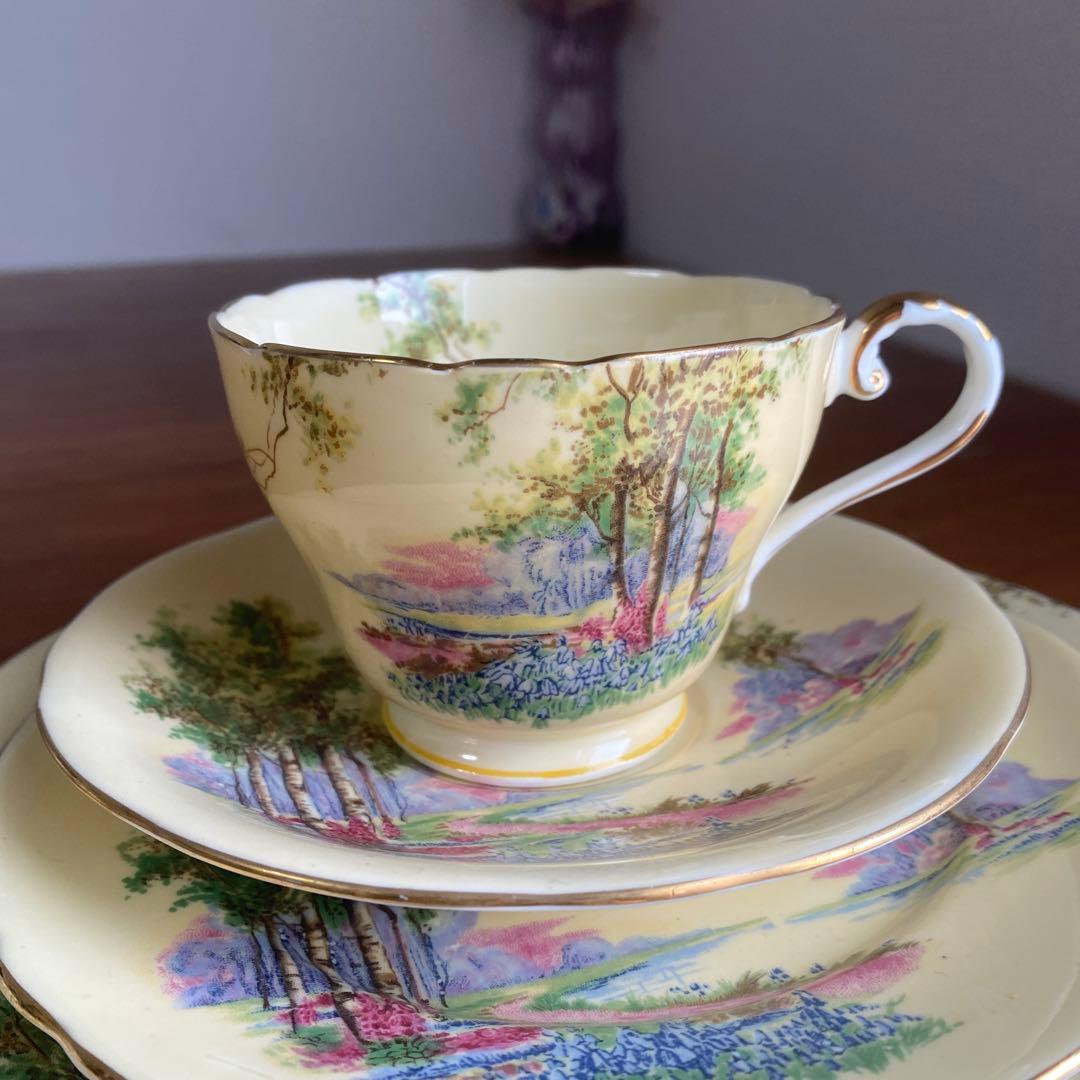 エインズレイ　ブルーベル　クリームイエロー　カルテットカップ　ソーサー　プレート