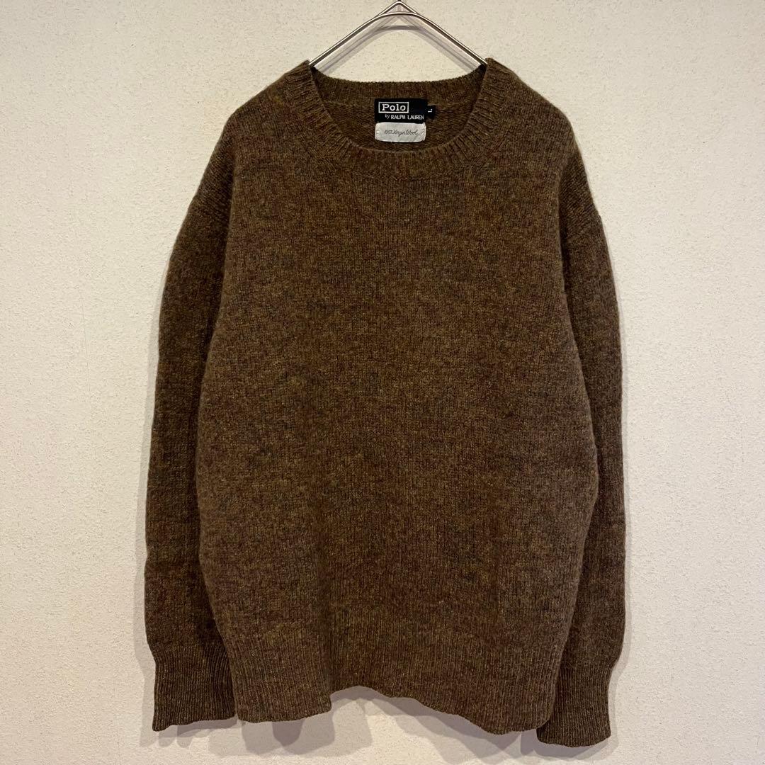 【極希少】70's 太文字タグ ラルフローレン メランジ ウール ニット カーキ