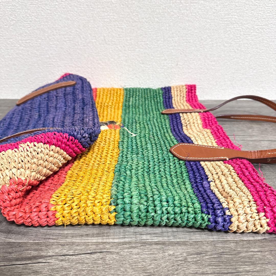 ポロラルフローレン ビッグポニー ラフィアトートバッグ かごバッグ マルチカラー