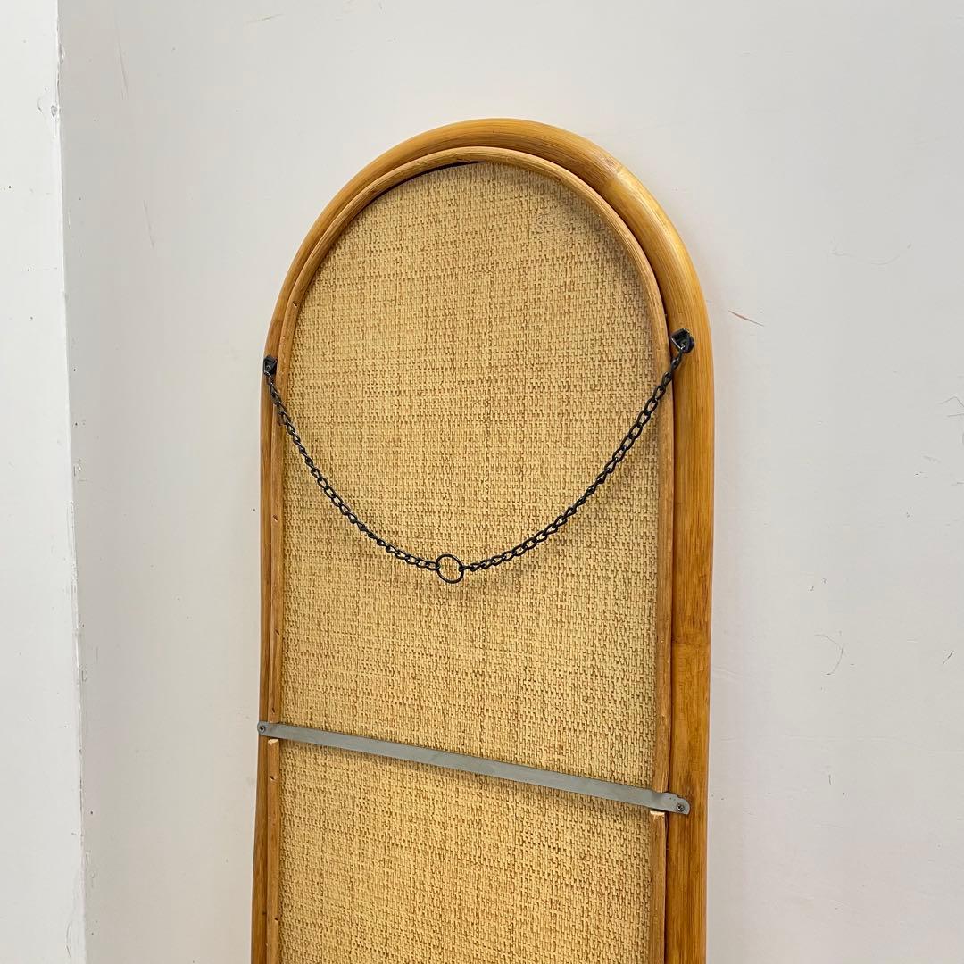 籐ラタン 大型ミラー 鏡 壁掛け アーチ型 全身 姿見 アンティーク ビンテージ