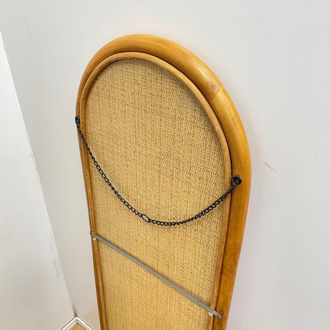 籐ラタン 大型ミラー 鏡 壁掛け アーチ型 全身 姿見 アンティーク ビンテージ